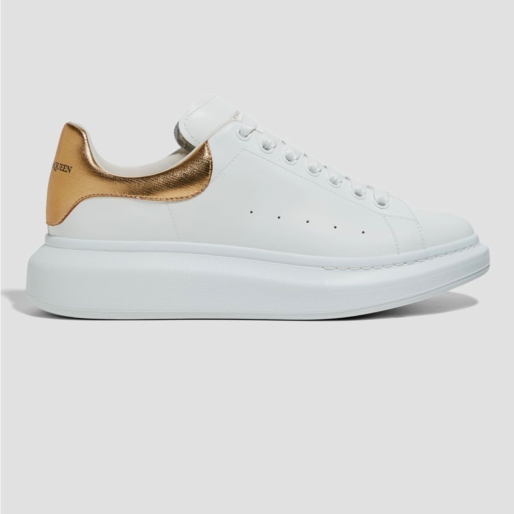 Alexander McQueen Metallic Gold & White Oversized Lace Up Sneakers Size 39
